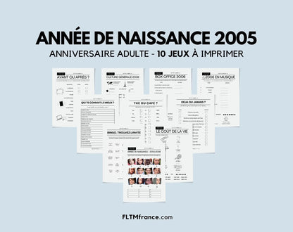 Jeu anniversaire Année 2005 - 10 jeux à imprimer pour fêter les 19 ans FLTMfrance