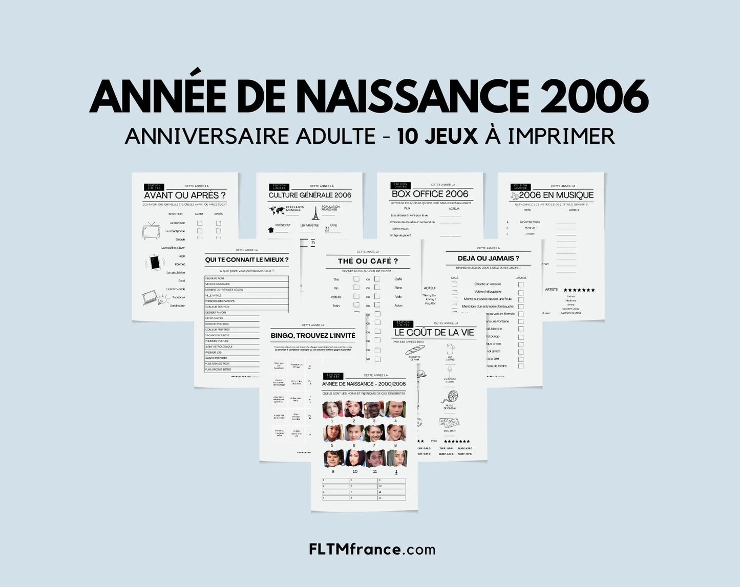 Jeu anniversaire Année 2006 - 10 jeux à imprimer pour fêter les 18 ans FLTMfrance