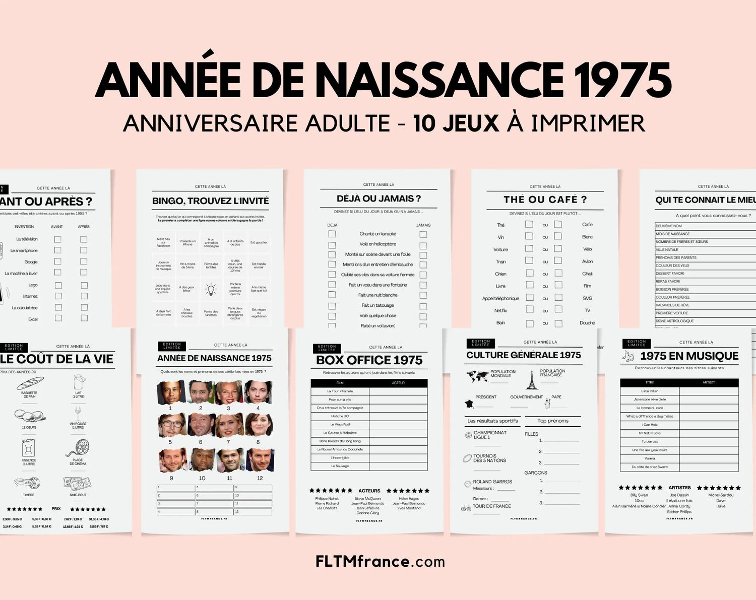 Jeu anniversaire année 1975 - 10 jeux à imprimer pour fêter les 50 ans FLTMfrance