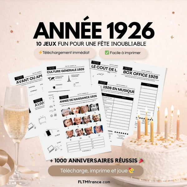 Jeu anniversaire année 1926 - 10 jeux à imprimer pour fêter les 100 ans
