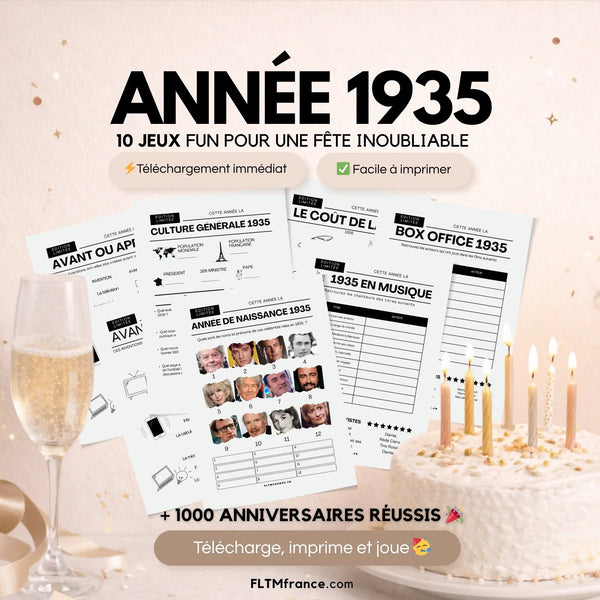 Jeu anniversaire année 1935 - 10 jeux à imprimer pour fêter les 91 ans