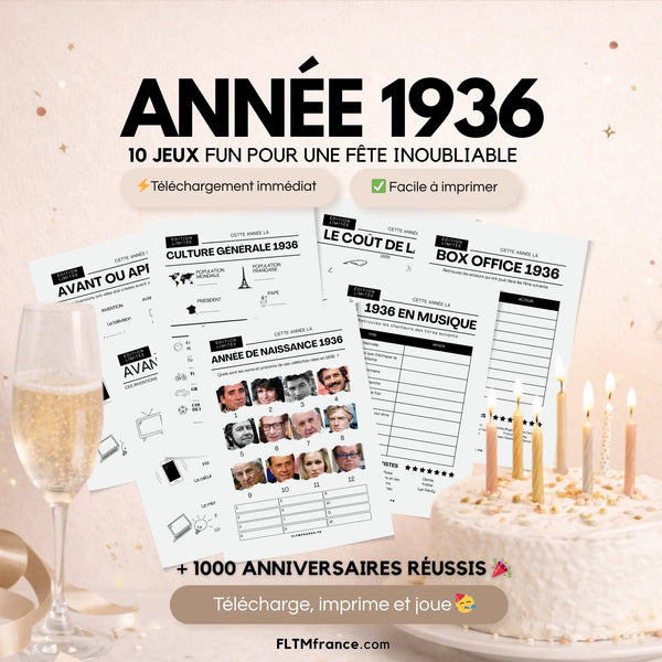Jeu anniversaire année 1936 - 10 jeux à imprimer pour fêter les 90 ans