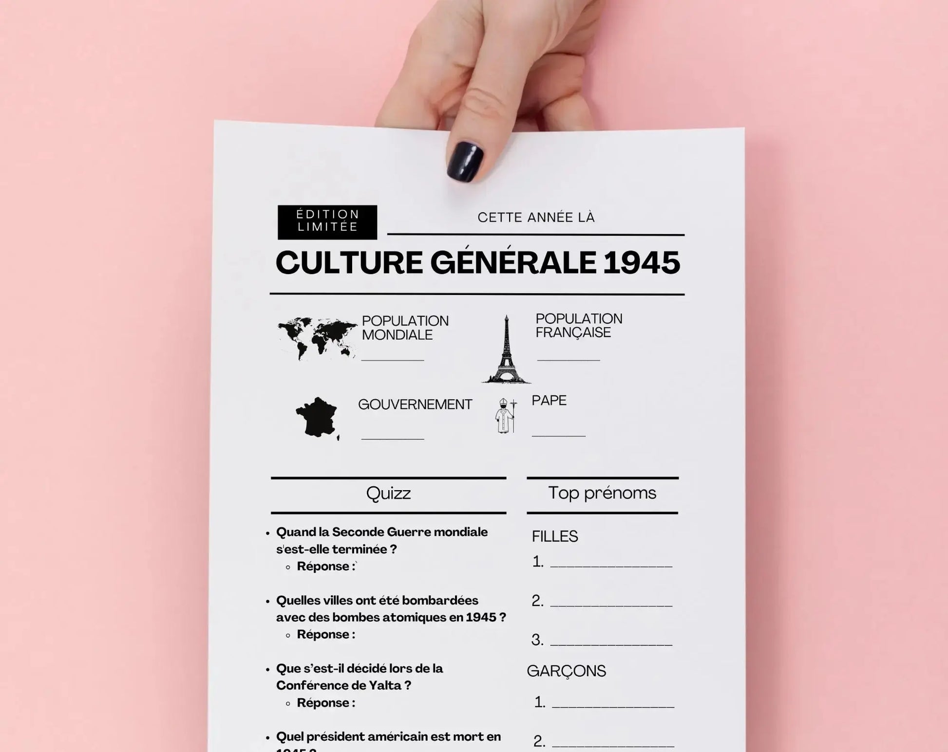 Jeu anniversaire année 1945 - 10 jeux à imprimer pour fêter les 80 ans FLTMfrance