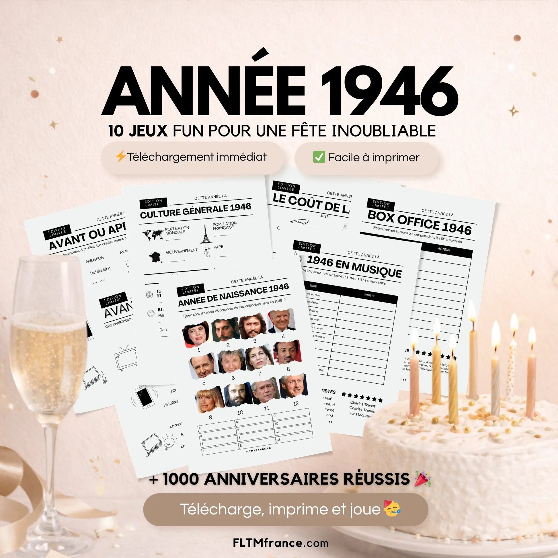 Jeu anniversaire année 1946 - 10 jeux à imprimer pour fêter les 80 ans FLTM