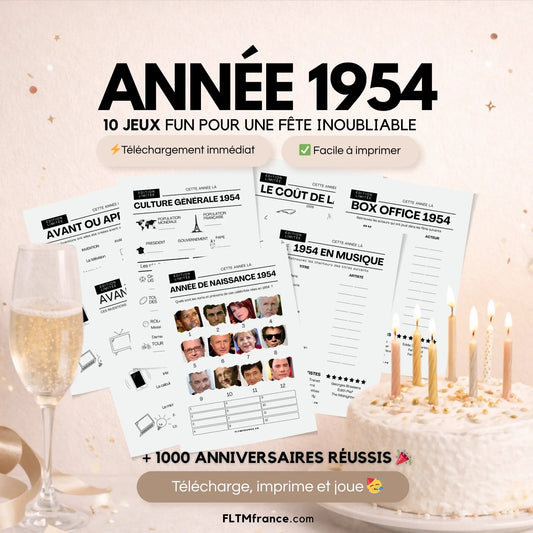 Jeu anniversaire année 1954 - 10 jeux à imprimer pour les 72 ans FLTM