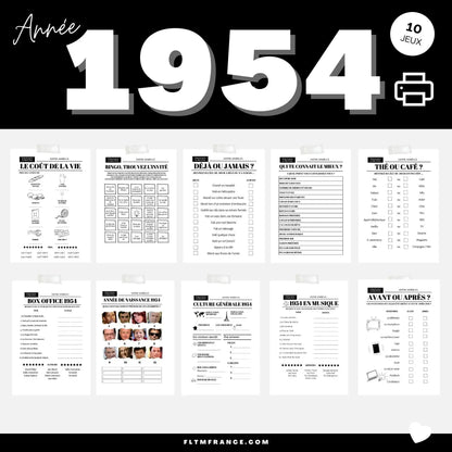 Jeu anniversaire Année 1954 - 10 jeux imprimer pour anniversaire 70 ans FLTMfrance