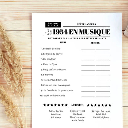 Jeu anniversaire Année 1954 - 10 jeux imprimer pour anniversaire 70 ans FLTMfrance
