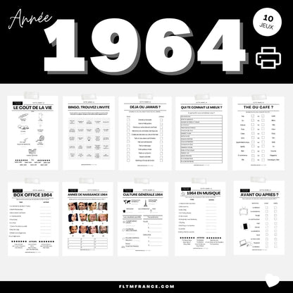 Jeu anniversaire Année 1964 - 10 jeux imprimer pour anniversaire 60 ans FLTMfrance
