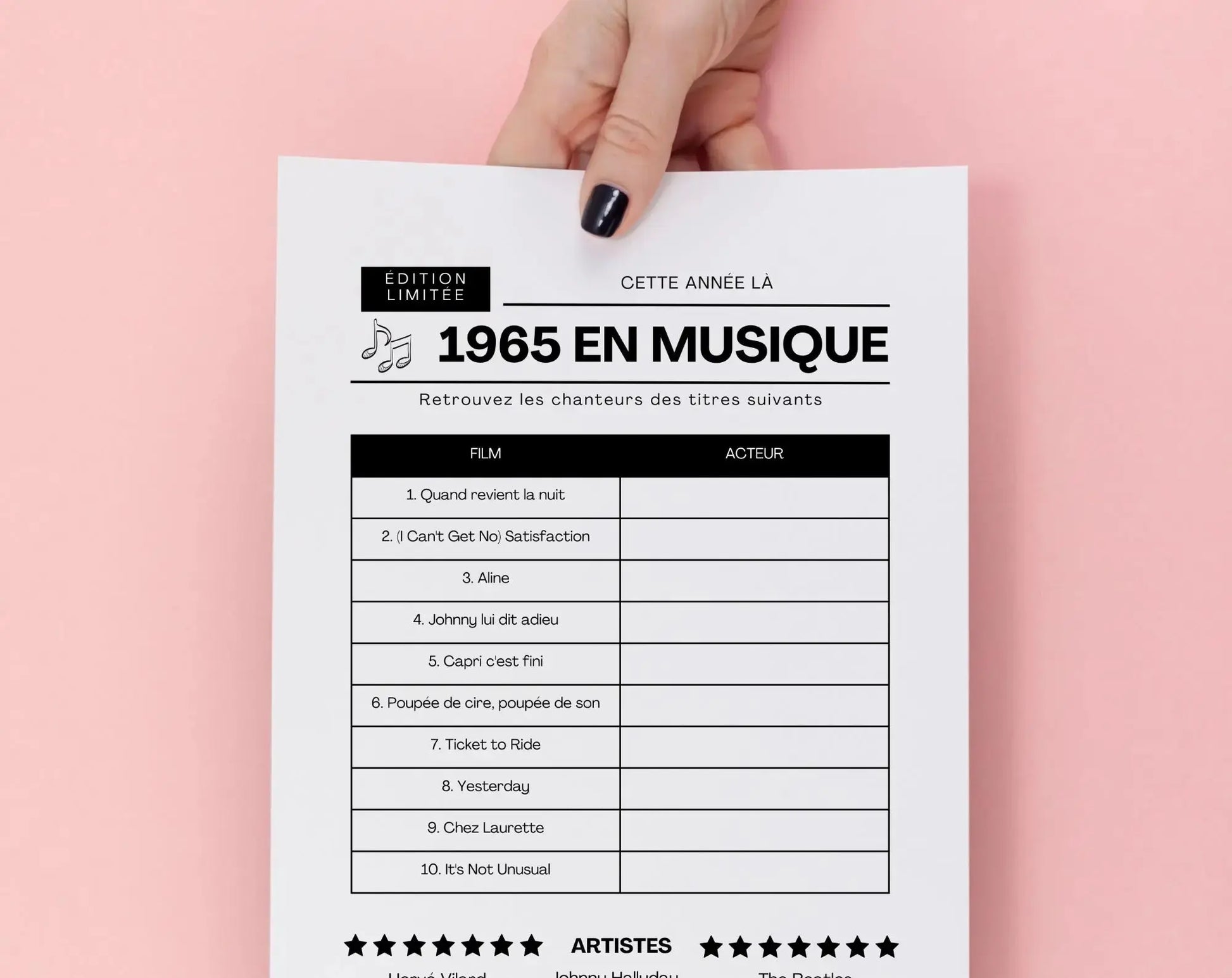 Jeu anniversaire année 1965 - 10 jeux à imprimer pour fêter les 60 ans FLTMfrance