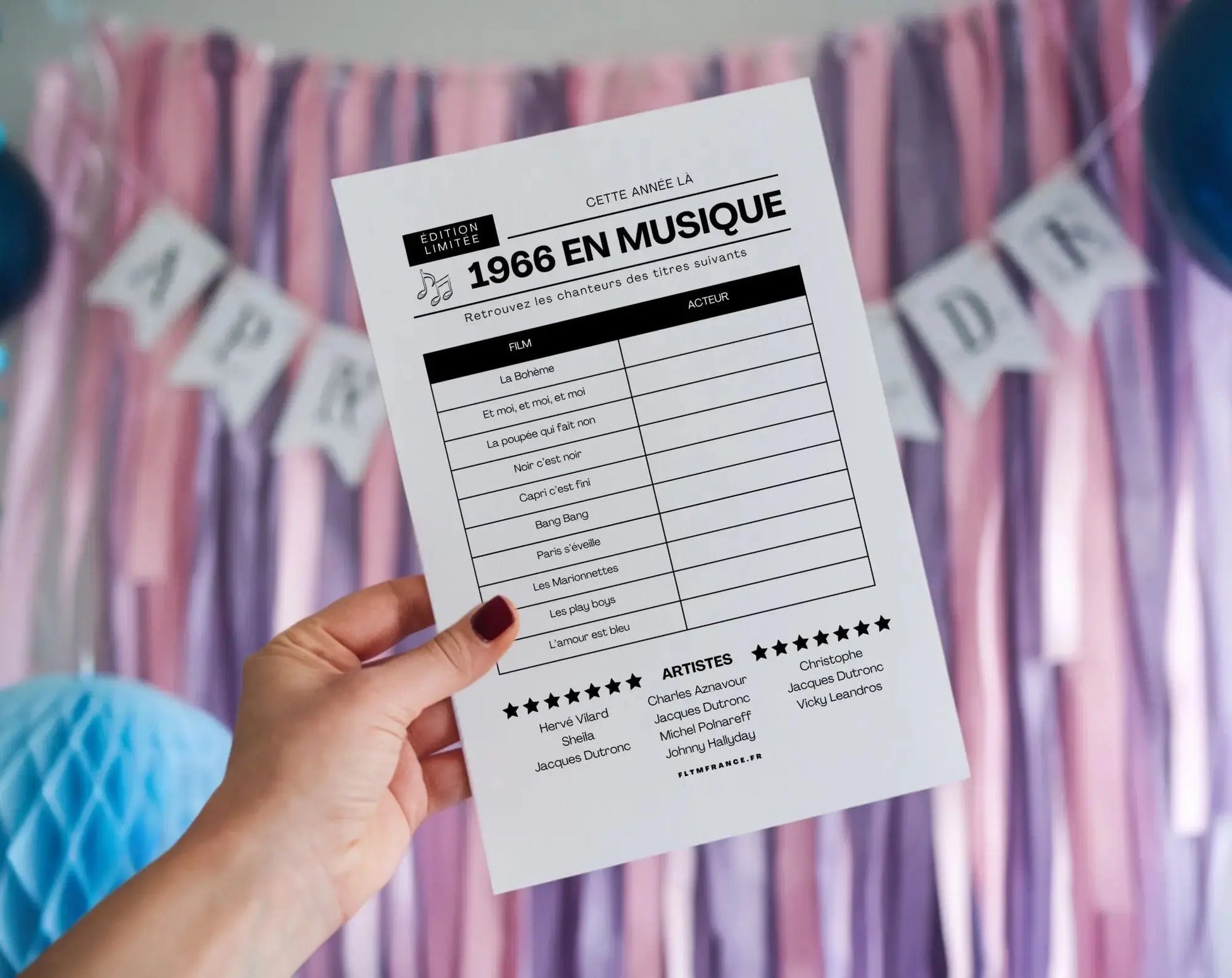 Jeu anniversaire année 1966 - 10 jeux à imprimer pour fêter les 60 ans FLTM