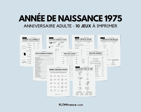 Jeu anniversaire année 1975 - 10 jeux à imprimer pour fêter les 50 ans FLTMfrance