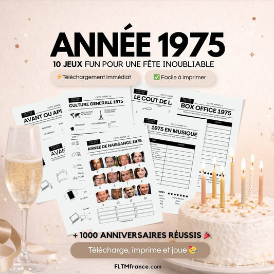 Jeu anniversaire année 1975 - 10 jeux à imprimer pour fêter les 51 ans FLTM