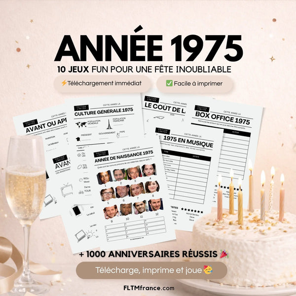 Jeu anniversaire année 1975 - 10 jeux à imprimer pour fêter les 51 ans