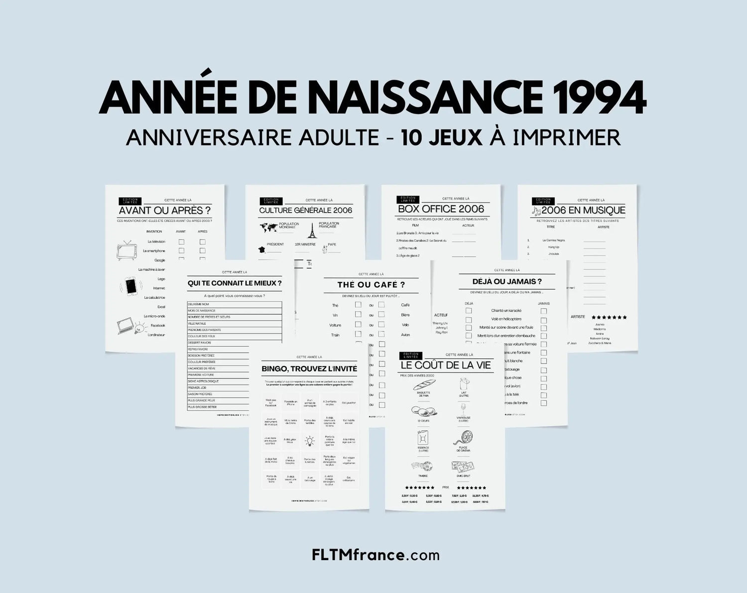 Jeu anniversaire année 1994 - 10 jeux à imprimer pour fêter les 30 ans FLTMfrance