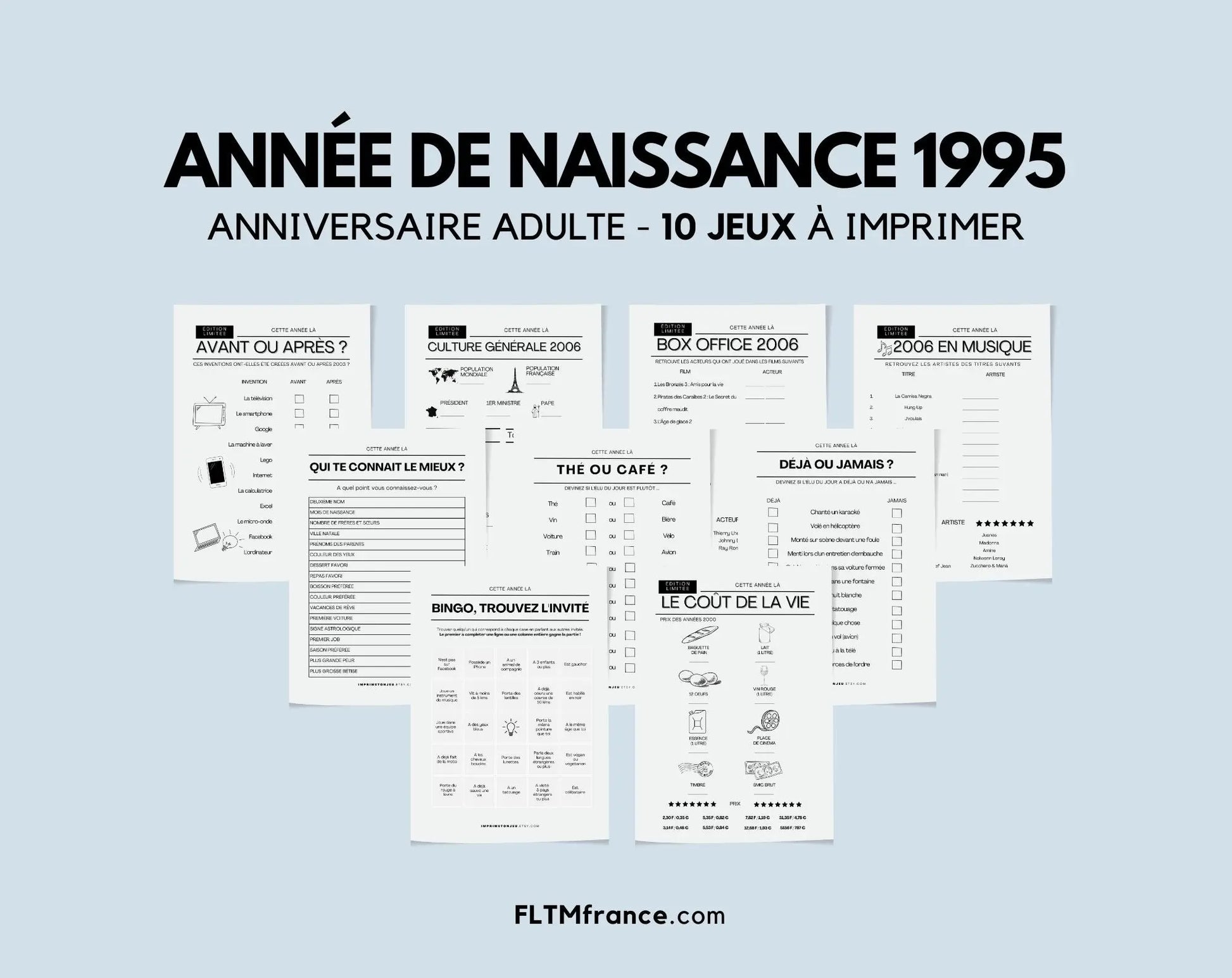 Jeu anniversaire année 1995 - 10 jeux à imprimer pour fêter les 30 ans FLTMfrance