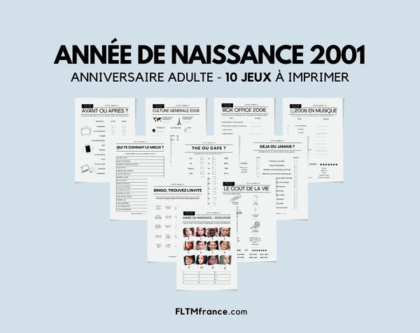 Jeu anniversaire année 2001 - 10 jeux à imprimer pour fêter les 25 ans