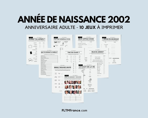 Jeu anniversaire année 2002 - 10 jeux à imprimer pour fêter les 24 ans