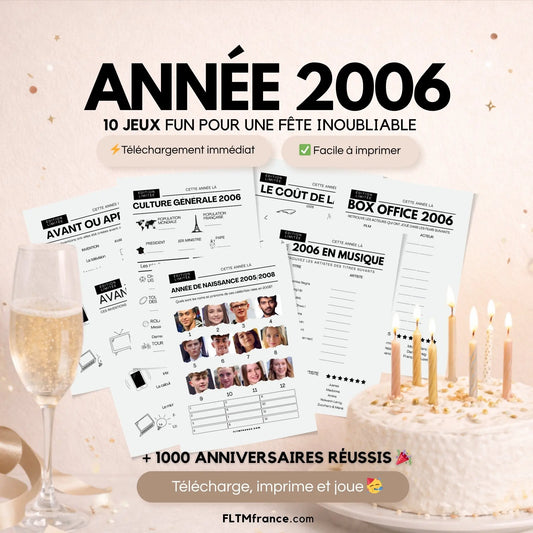 Jeu anniversaire année 2006 - 10 jeux à imprimer pour fêter les 20 ans FLTMfrance