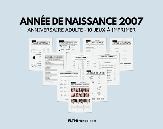 Jeu anniversaire année 2007 - 10 jeux à imprimer pour fêter les 18 ans FLTMfrance