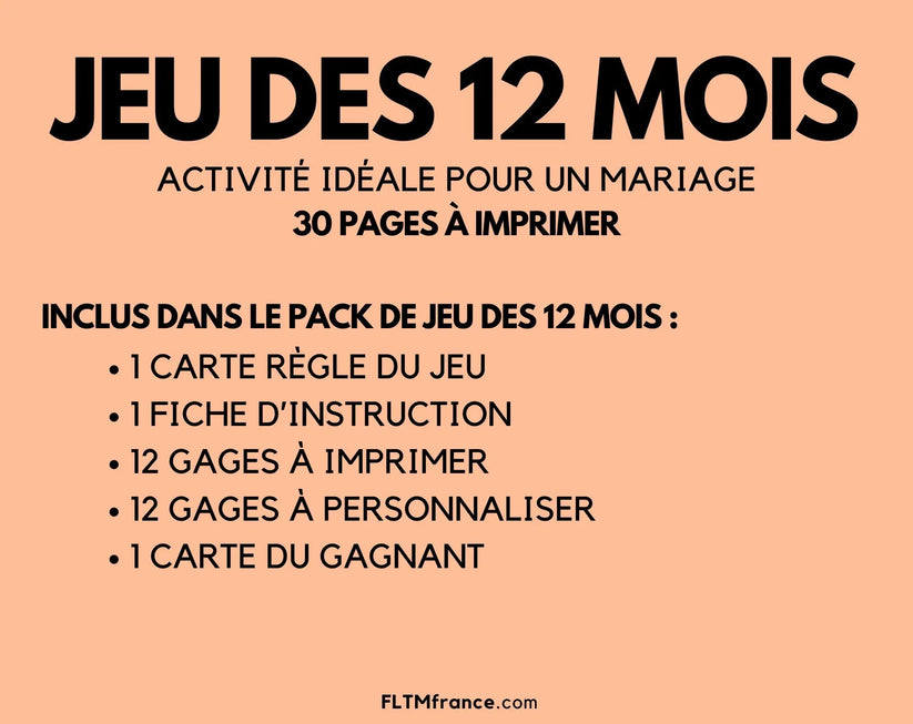 Jeu des 12 mois mariage - Jeux pour un mariage - FLTMfrance