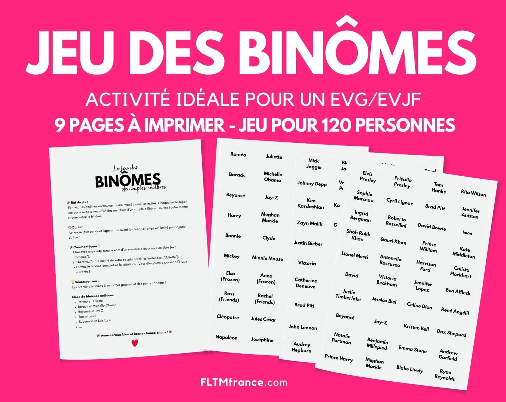 Couples Célèbres Jeu Des Binômes à Imprimer