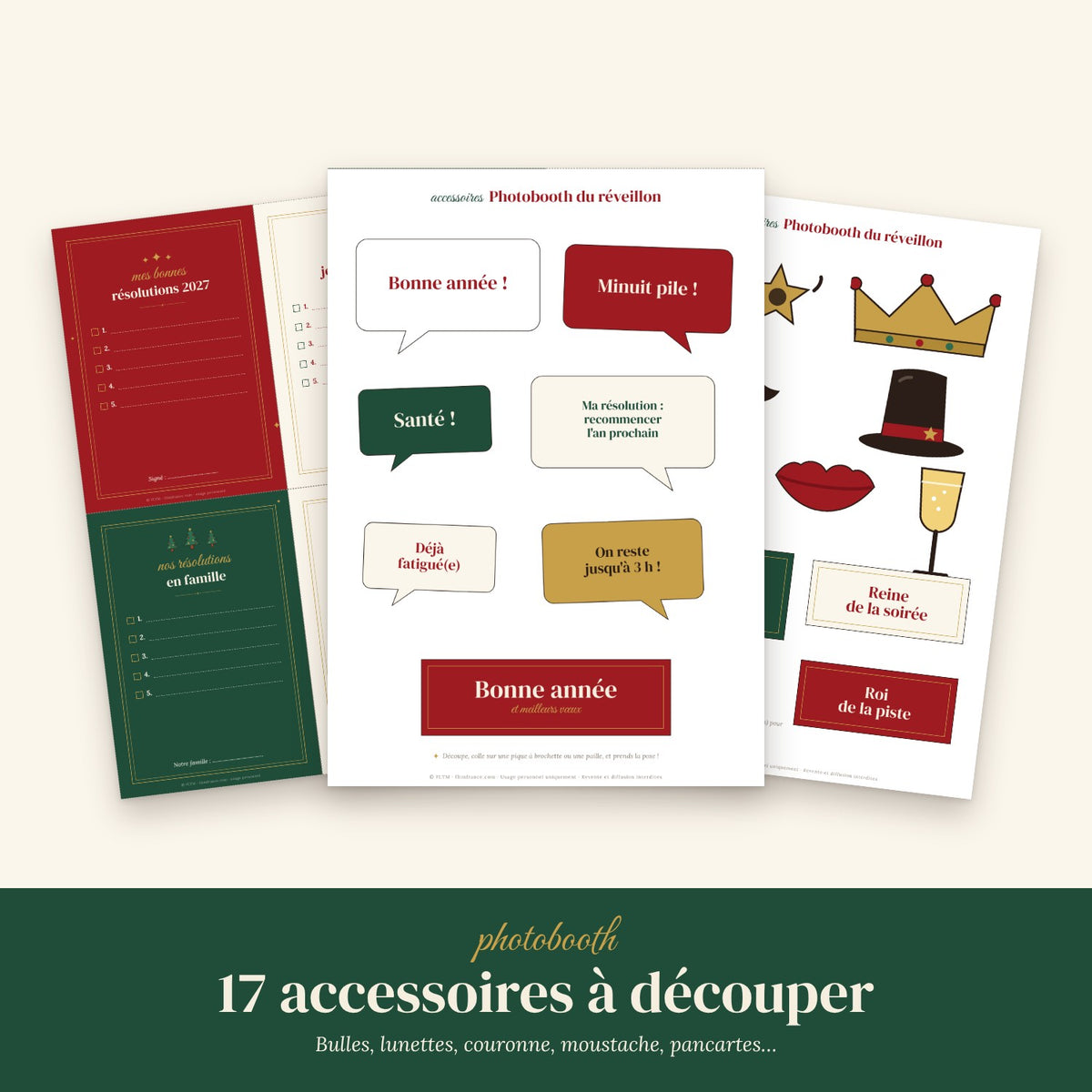 Accessoires photobooth nouvel an à imprimer