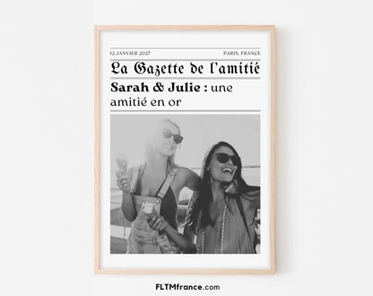 La Gazette de l’amitié - Affiche meilleure amie façon journal rétro FLTMfrance