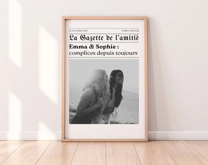 La Gazette de l’amitié - Affiche meilleure amie façon journal rétro FLTMfrance