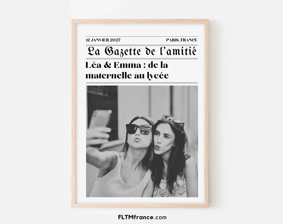 La Gazette de l’amitié - Affiche meilleure amie façon journal rétro FLTMfrance