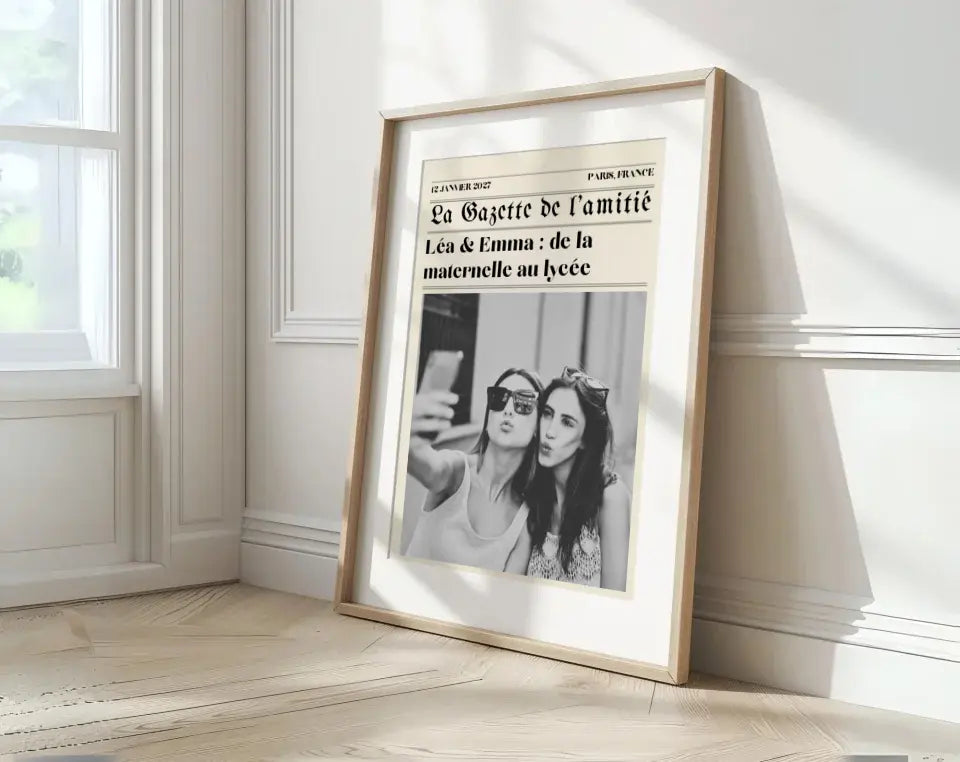 La Gazette de l’amitié - Affiche meilleure amie façon journal rétro FLTMfrance