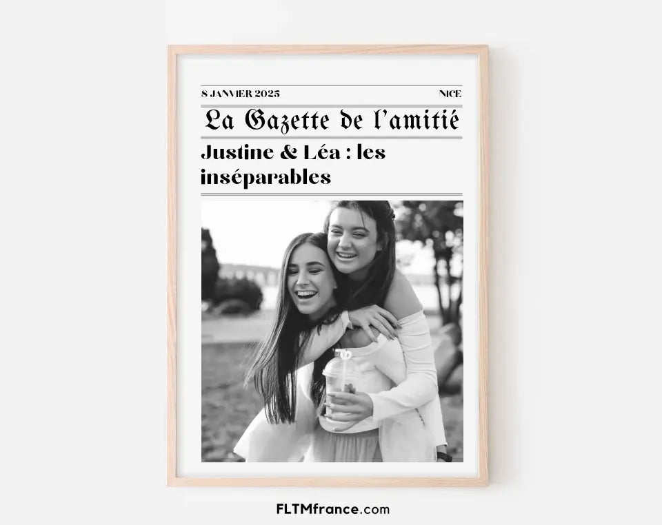 La Gazette de l'amitié - Affiche meilleure amie façon journal rétro FLTMfrance