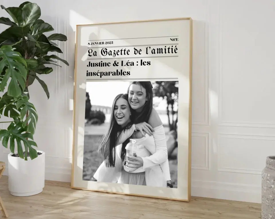 La Gazette de l'amitié - Affiche meilleure amie façon journal rétro FLTMfrance