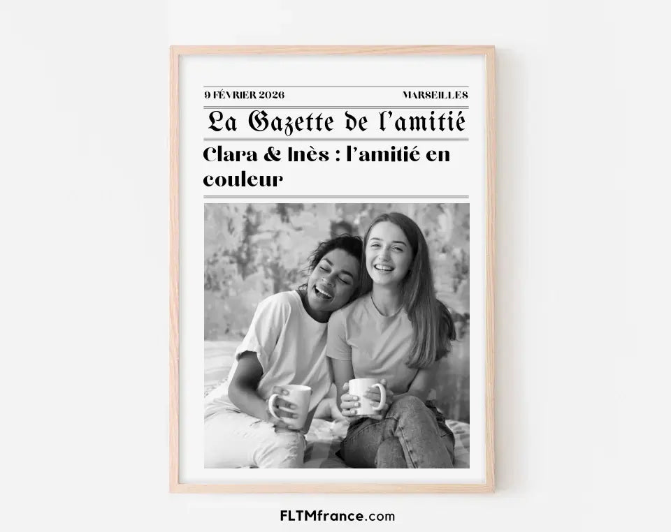 La Gazette de l'amitié - Affiche meilleure amie façon journal rétro FLTMfrance