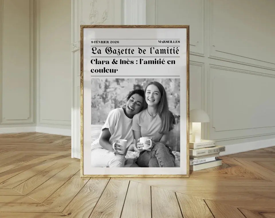 La Gazette de l'amitié - Affiche meilleure amie façon journal rétro FLTMfrance