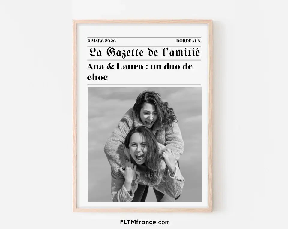 La Gazette de l'amitié - Affiche meilleure amie façon journal rétro FLTMfrance