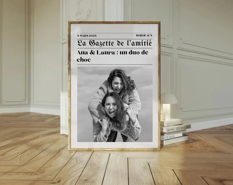 La Gazette de l'amitié - Affiche meilleure amie façon journal rétro FLTMfrance