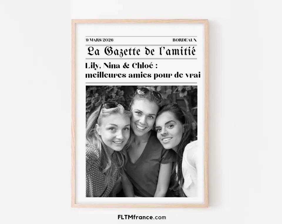 La Gazette de l'amitié - Affiche meilleure amie façon journal rétro FLTMfrance