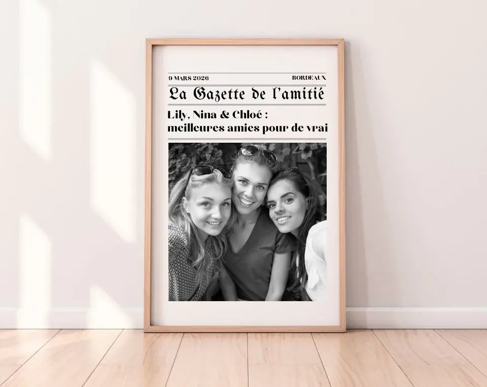 La Gazette de l'amitié - Affiche meilleure amie façon journal rétro FLTMfrance