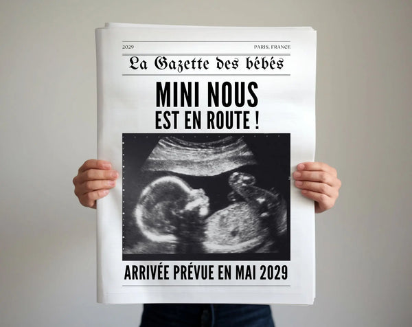 La Gazette des bébés à personnaliser - 2 pages pour créer un journal d'annonce grossesse