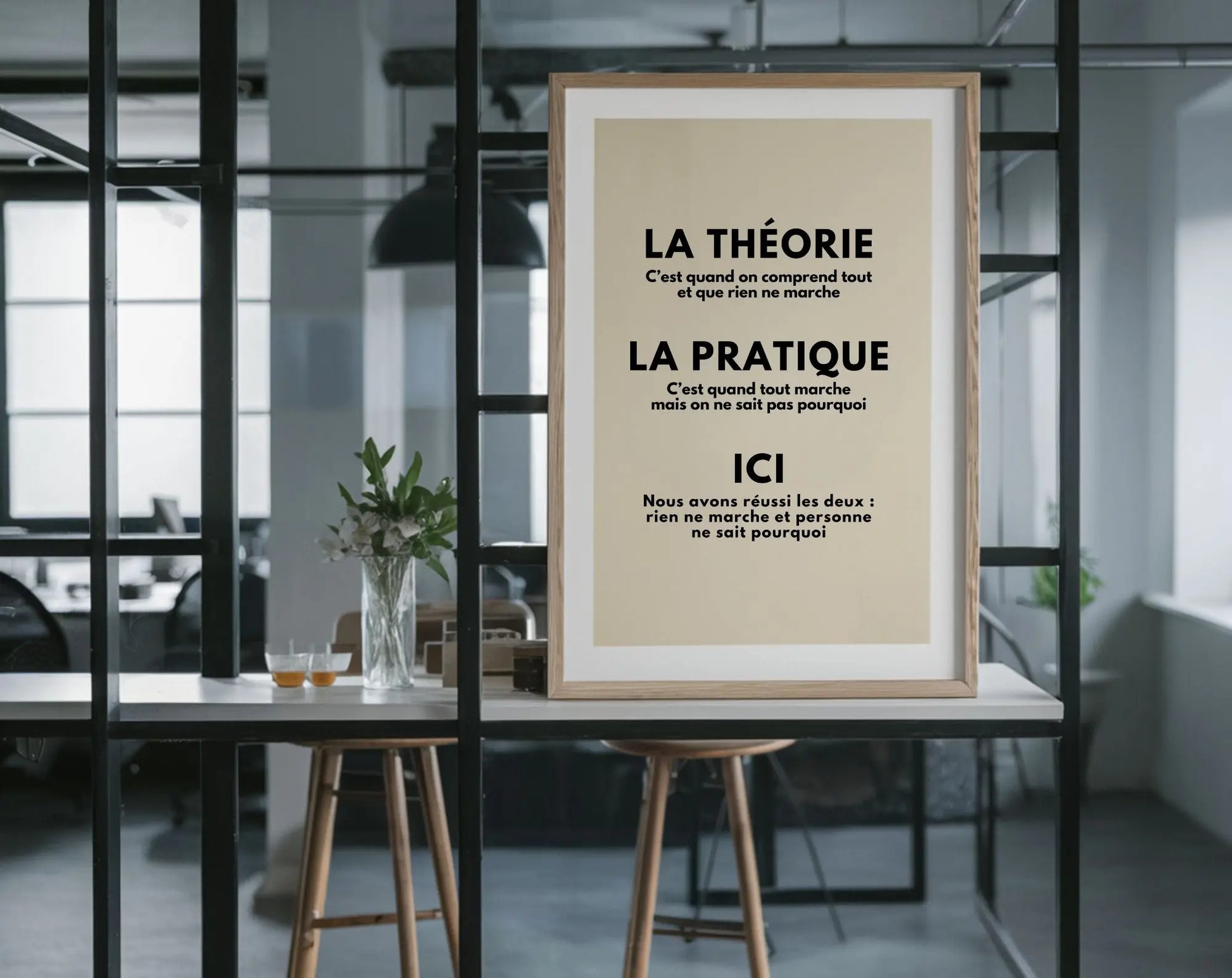 Affiche bureau La Théorie et la pratique – Humour au travail FLTMfrance