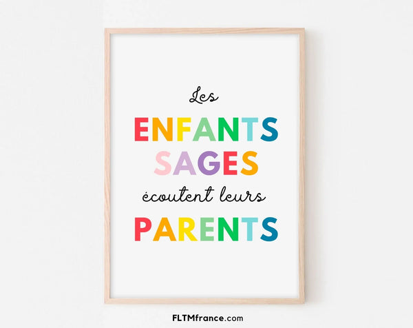 Les enfants sages écoutent leurs parents Affiche - Poster éducatif Montessori