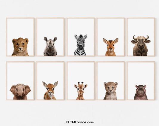 Lot de 10 affiches bébés animaux de la savane FLTMfrance