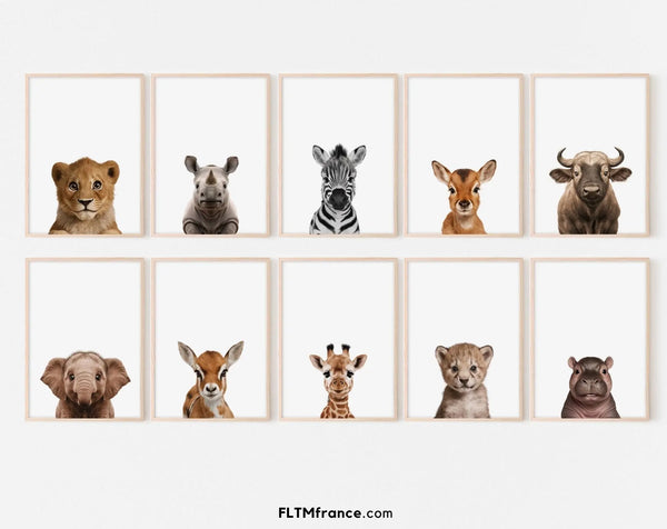 Lot de 10 affiches bébés animaux de la savane
