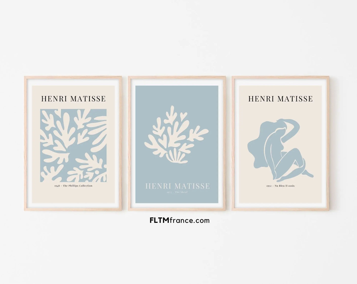 Lot de 3 affiches style Henri Matisse Bleu gris clair - Affiche de musée FLTMfrance