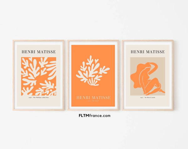 Lot de 3 affiches style Henri Matisse Orange vif - Affiche de musée