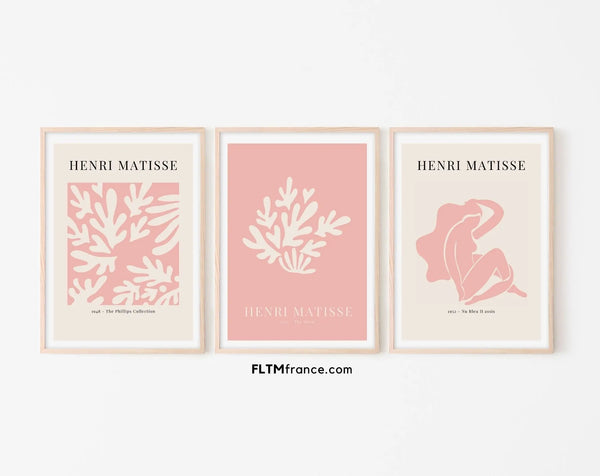 3 affiches style Henri Matisse Rose corail - Affiche de musée