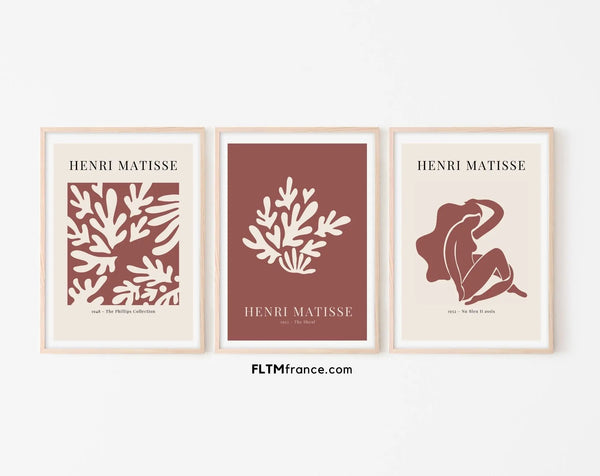 Lot de 3 affiches style Henri Matisse Rouge argile - Affiche de musée