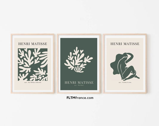 Lot de 3 affiches style Henri Matisse Vert Canard- Affiche de musée FLTMfrance