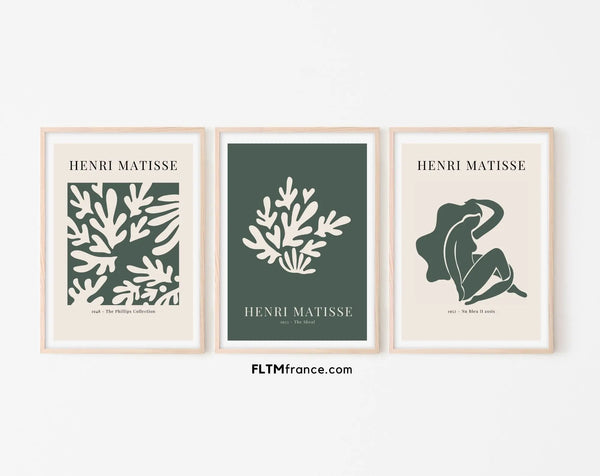 Lot de 3 affiches style Henri Matisse Vert Canard- Affiche de musée