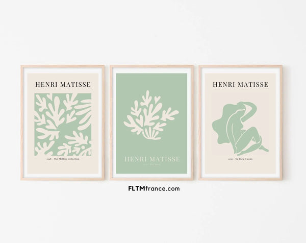 Lot de 3 affiches style Henri Matisse Vert organique- Affiche de musée